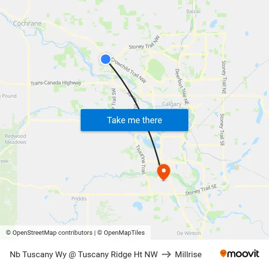 Nb Tuscany Wy @ Tuscany Ridge Ht NW to Millrise map