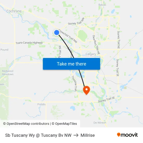 Sb Tuscany Wy @ Tuscany Bv NW to Millrise map
