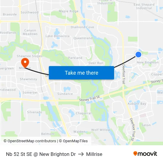 Nb 52 St SE @ New Brighton Dr to Millrise map