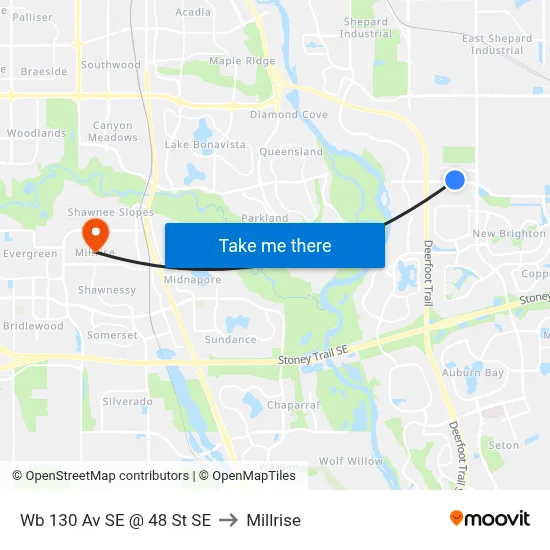 Wb 130 Av SE @ 48 St SE to Millrise map