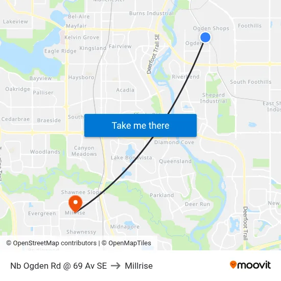 Nb Ogden Rd @ 69 Av SE to Millrise map