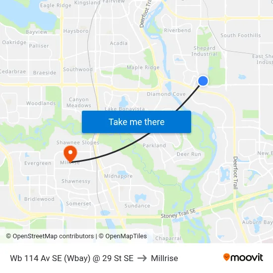 Wb 114 Av SE (Wbay) @ 29 St SE to Millrise map