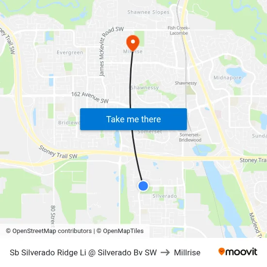 Sb Silverado Ridge Li @ Silverado Bv SW to Millrise map