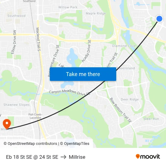 Eb 18 St SE @ 24 St SE to Millrise map