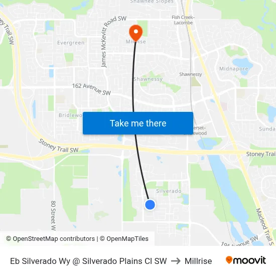 Eb Silverado Wy @ Silverado Plains Cl SW to Millrise map