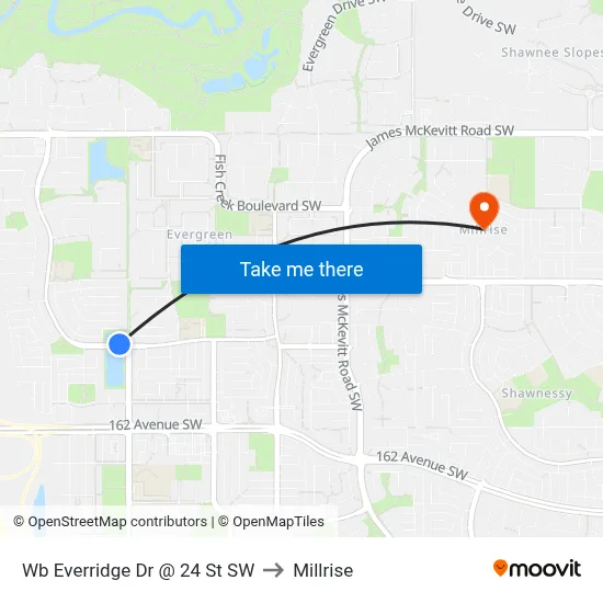 Wb Everridge Dr @ 24 St SW to Millrise map