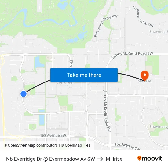 Nb  Everridge Dr @ Evermeadow Av SW to Millrise map