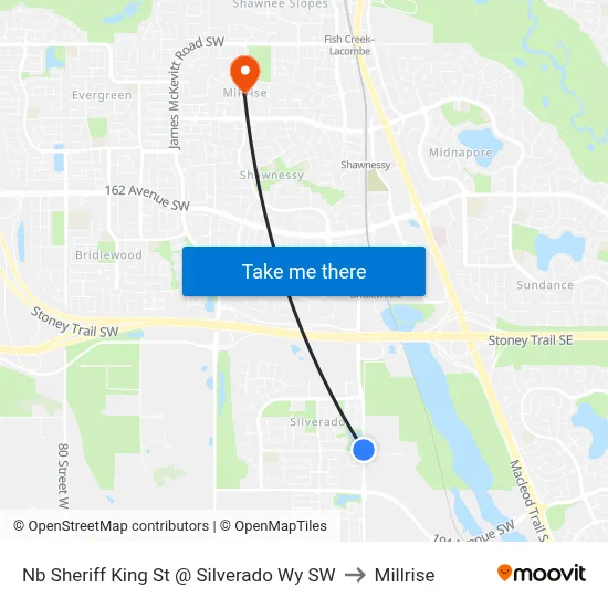 Nb Sheriff King St @ Silverado Wy SW to Millrise map
