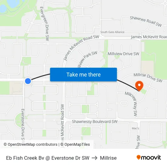 Eb Fish Creek Bv @ Everstone Dr SW to Millrise map