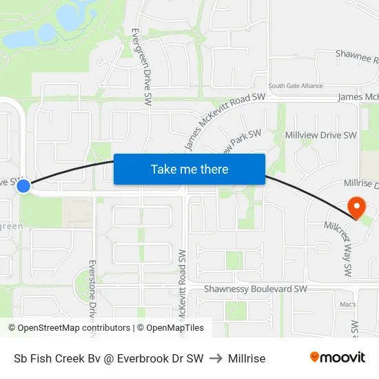 Sb Fish Creek Bv @ Everbrook Dr SW to Millrise map