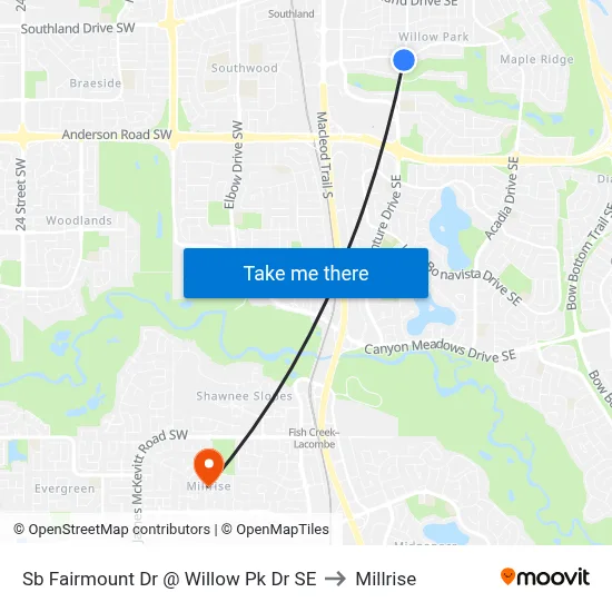 Sb Fairmount Dr @ Willow Pk Dr SE to Millrise map