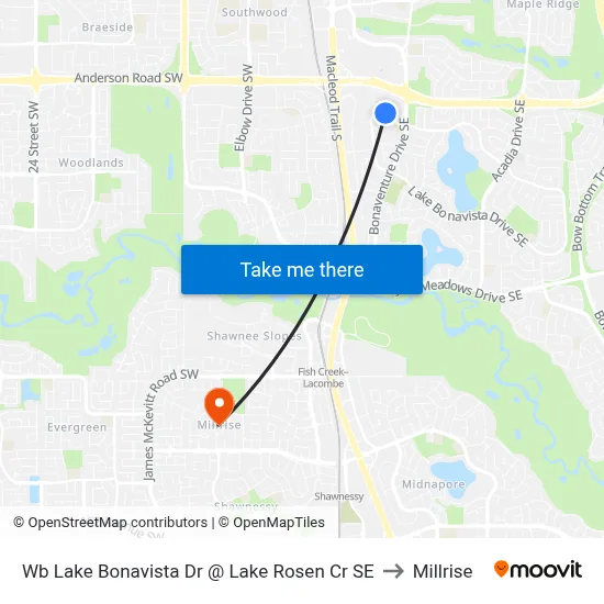 Wb Lake Bonavista Dr @ Lake Rosen Cr SE to Millrise map