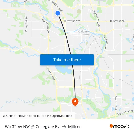 Wb 32 Av NW @ Collegiate Bv to Millrise map