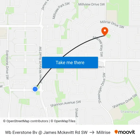 Wb Everstone Bv @ James Mckevitt Rd SW to Millrise map