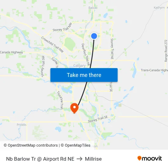 Nb Barlow Tr @ Airport Rd NE to Millrise map
