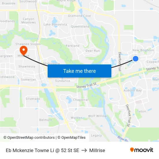 Eb Mckenzie Towne Li @ 52 St SE to Millrise map