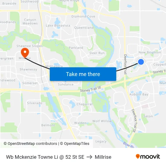 Wb Mckenzie Towne Li @ 52 St SE to Millrise map