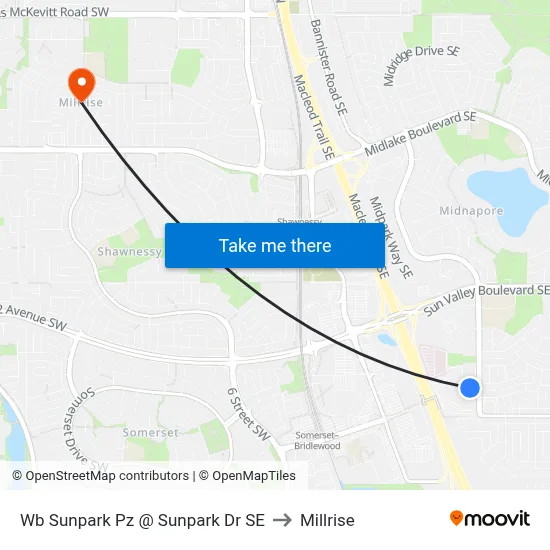 Wb Sunpark  Pz @ Sunpark  Dr SE to Millrise map