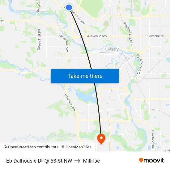 Eb Dalhousie Dr @ 53 St NW to Millrise map