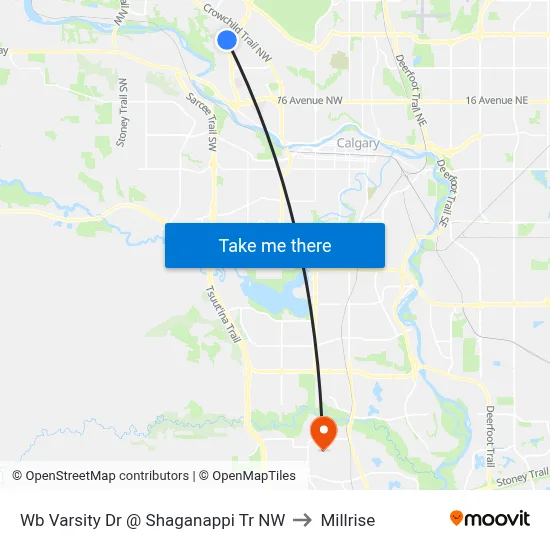 Wb Varsity Dr @ Shaganappi Tr NW to Millrise map