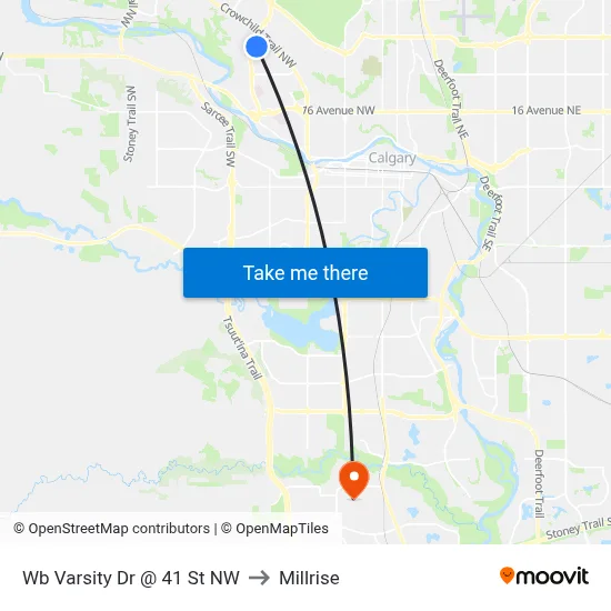 Wb Varsity Dr @ 41 St NW to Millrise map
