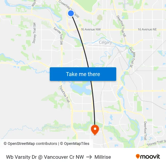 Wb Varsity Dr @ Vancouver Cr NW to Millrise map