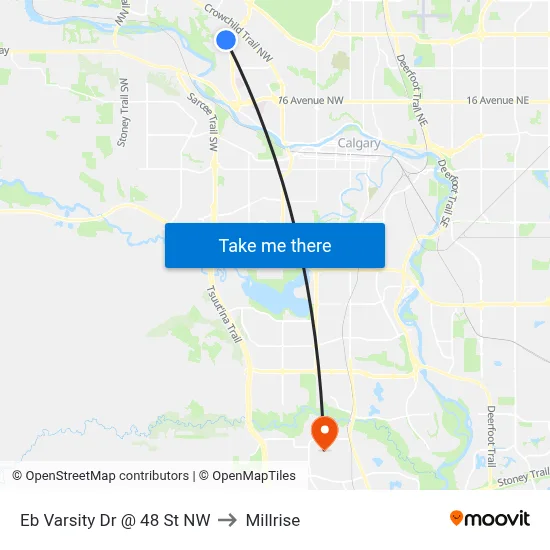 Eb Varsity Dr @ 48 St NW to Millrise map