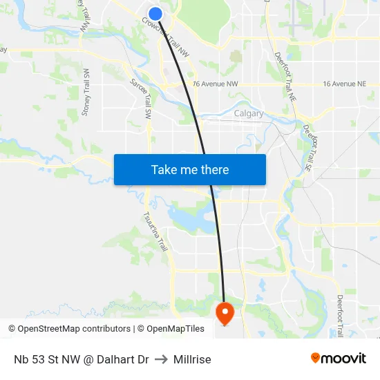 Nb 53 St NW @ Dalhart Dr to Millrise map