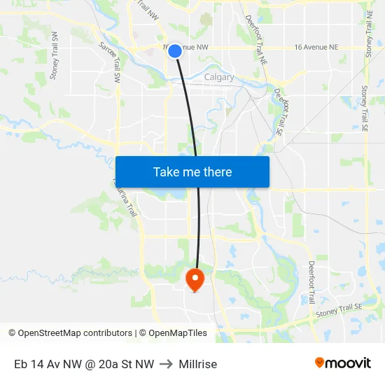 Eb 14 Av NW @ 20a St NW to Millrise map