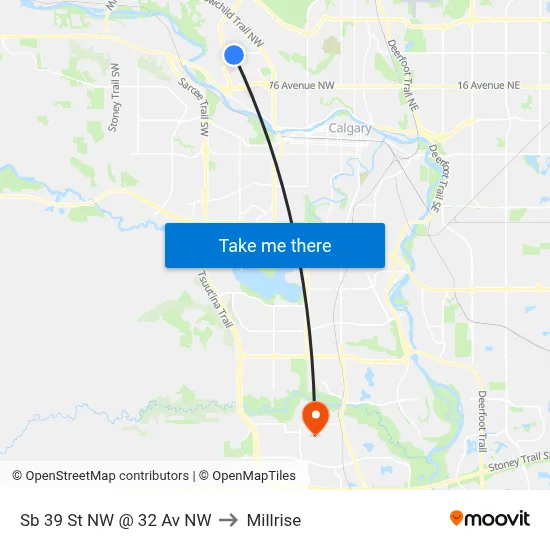 Sb 39 St NW @ 32 Av NW to Millrise map