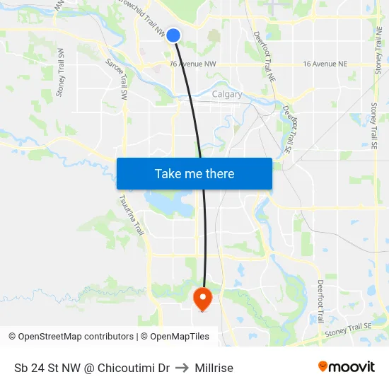 Sb 24 St NW @ Chicoutimi Dr to Millrise map