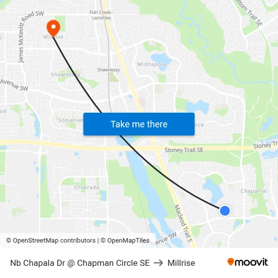 Nb Chapala Dr @ Chapman Circle SE to Millrise map