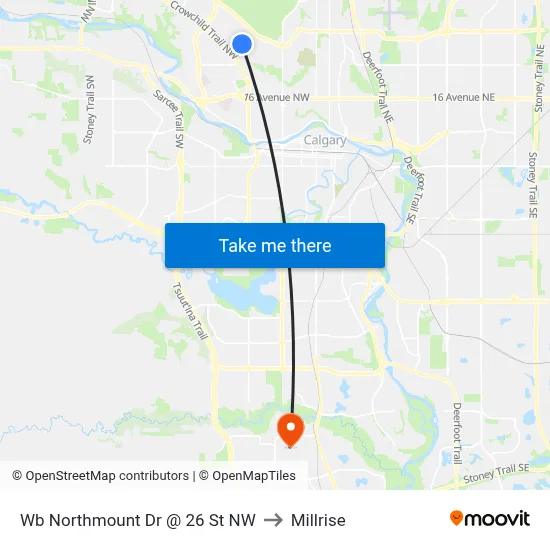 Wb Northmount Dr @ 26 St NW to Millrise map