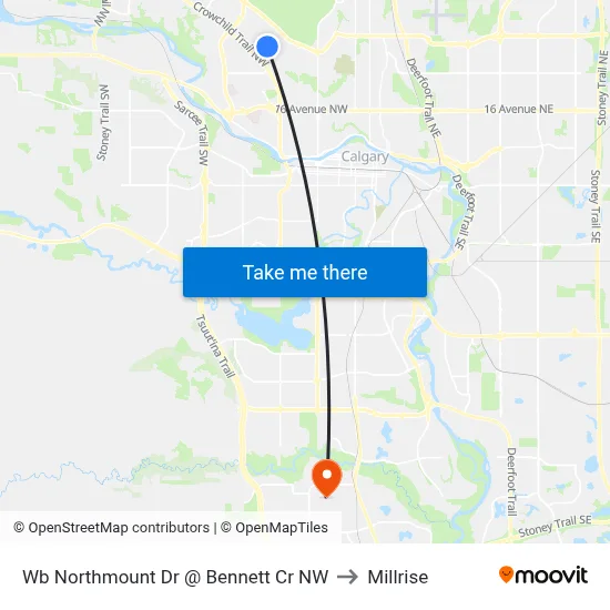 Wb Northmount Dr @ Bennett Cr NW to Millrise map