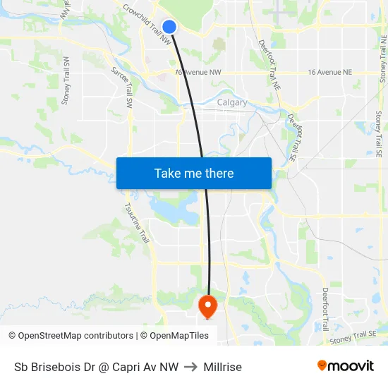Sb Brisebois Dr @ Capri Av NW to Millrise map