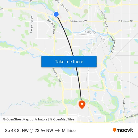 Sb 48 St NW @ 23 Av NW to Millrise map