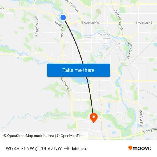 Wb 48 St NW @ 19 Av NW to Millrise map