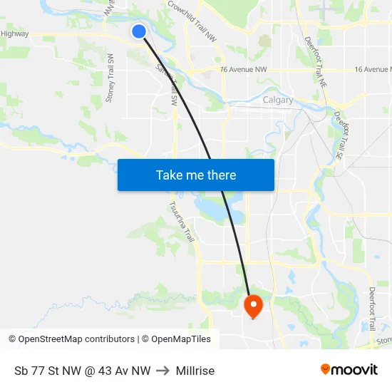 Sb 77 St NW @ 43 Av NW to Millrise map