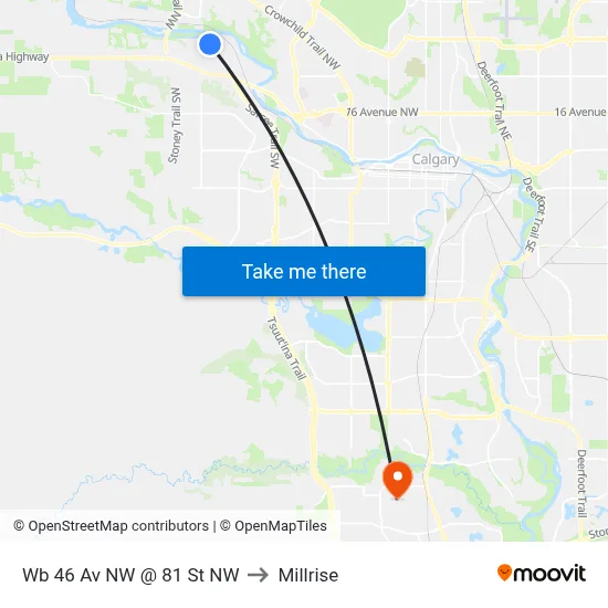 Wb 46 Av NW @ 81 St NW to Millrise map