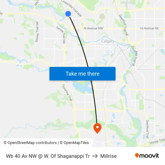 Wb 40 Av NW @ W. Of Shaganappi Tr to Millrise map