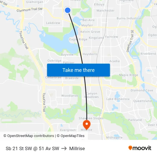 Sb 21 St SW @ 51 Av SW to Millrise map
