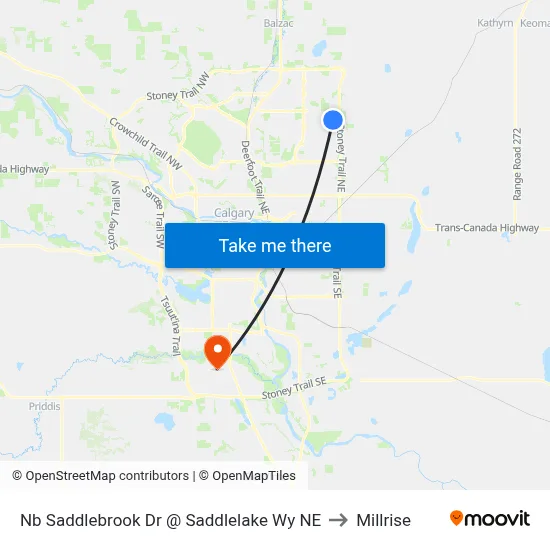 Nb Saddlebrook Dr @ Saddlelake Wy NE to Millrise map