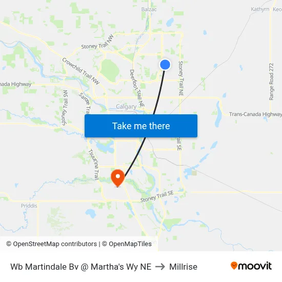 Wb Martindale Bv @ Martha's Wy NE to Millrise map