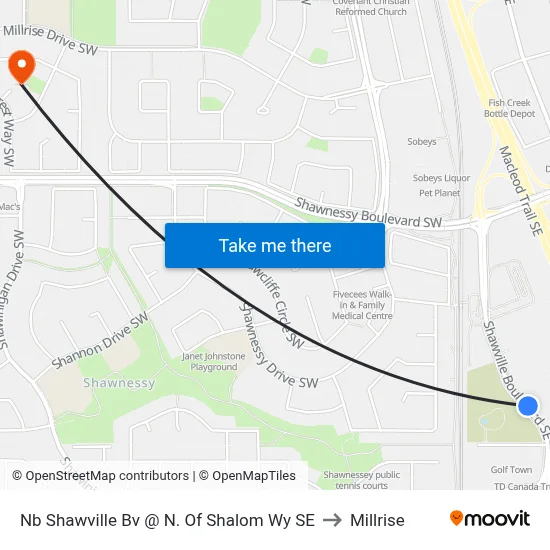 Nb Shawville Bv @ N. Of Shalom Wy SE to Millrise map