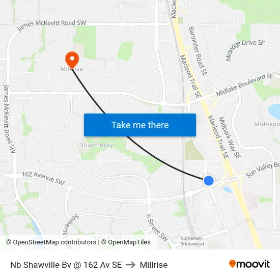 Nb Shawville Bv @ 162 Av SE to Millrise map