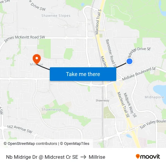 Nb Midrige Dr @ Midcrest Cr SE to Millrise map