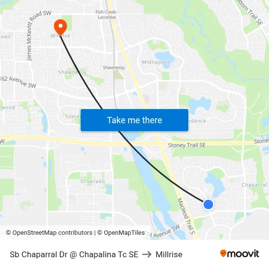 Sb Chaparral Dr @ Chapalina Tc SE to Millrise map