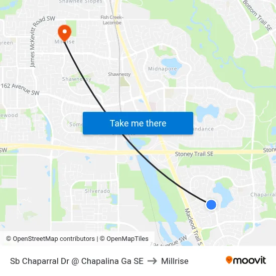 Sb Chaparral Dr @ Chapalina Ga SE to Millrise map