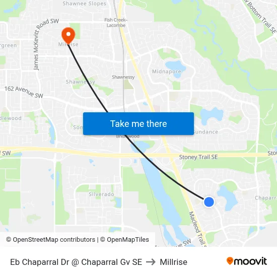 Eb Chaparral Dr @ Chaparral Gv SE to Millrise map