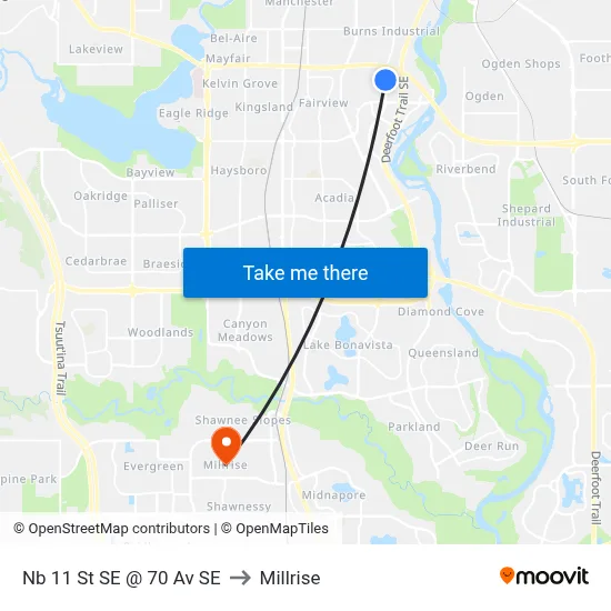 Nb 11 St SE @ 70 Av SE to Millrise map